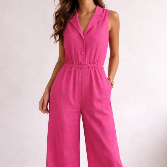G by Giuliana Pants - G by Giuliana~Women Hot Pink Linen Wide Leg Pant Jumpsuit~Barbiecore~Preppy~XS